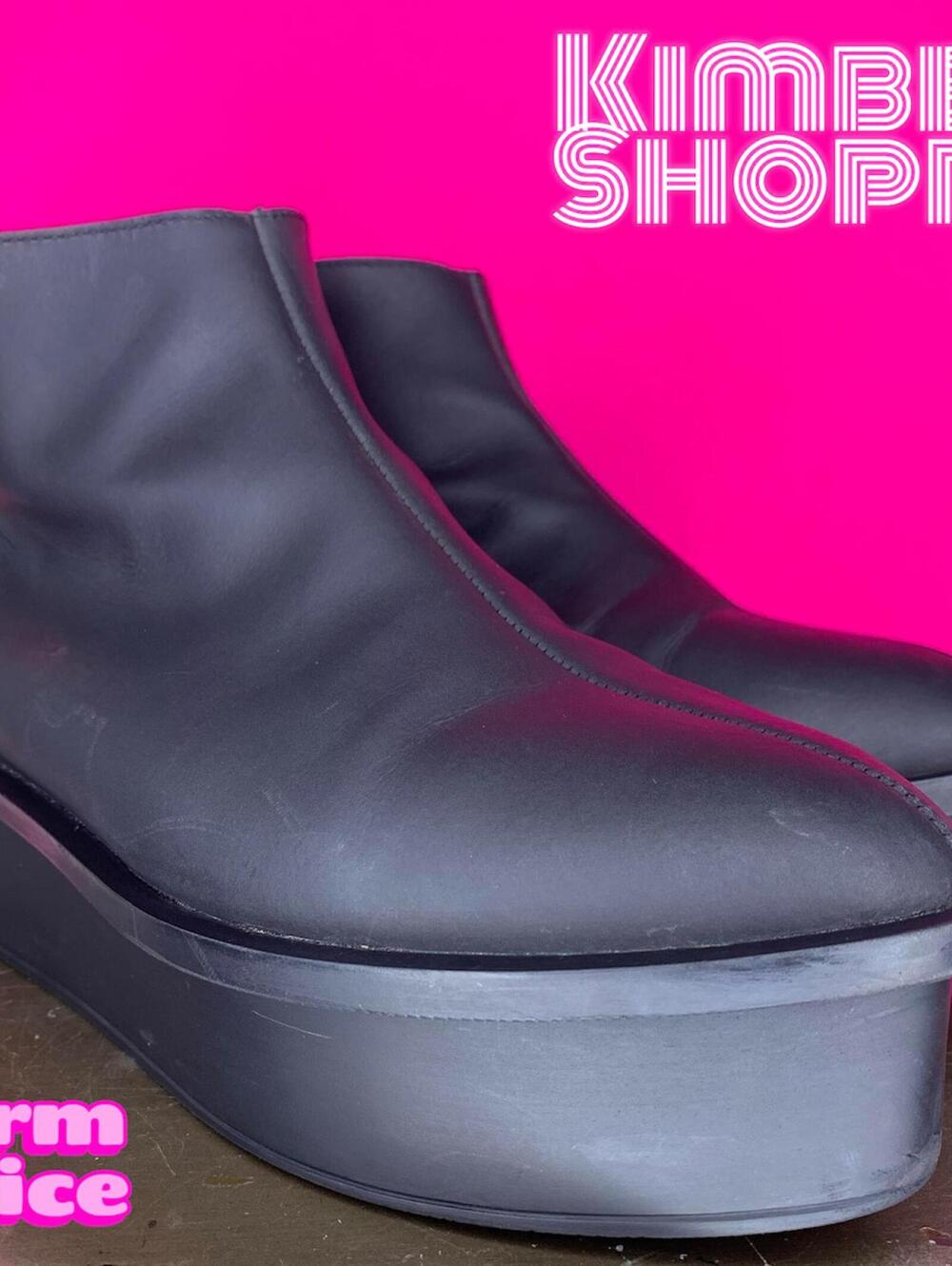 Cheap Monday Black Faux Leather Pointed Toe Platform Ankle Boot US 8 EU 39